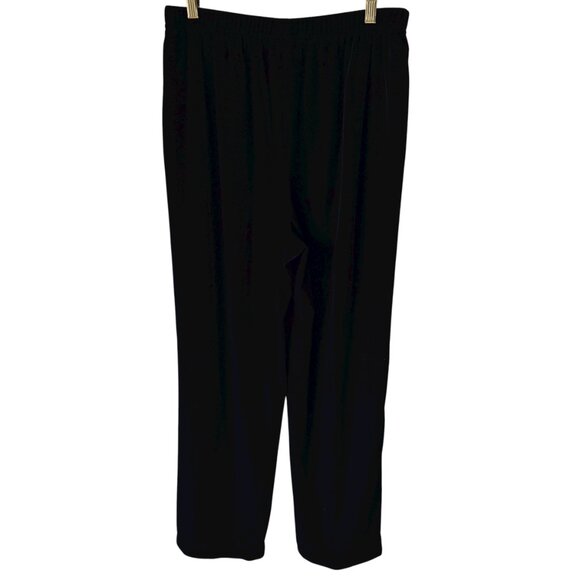 Vtg Joan Leslie Petite Pant Velour Pull On Comfort Black Straight Leg High Rise - Picture 2 of 11